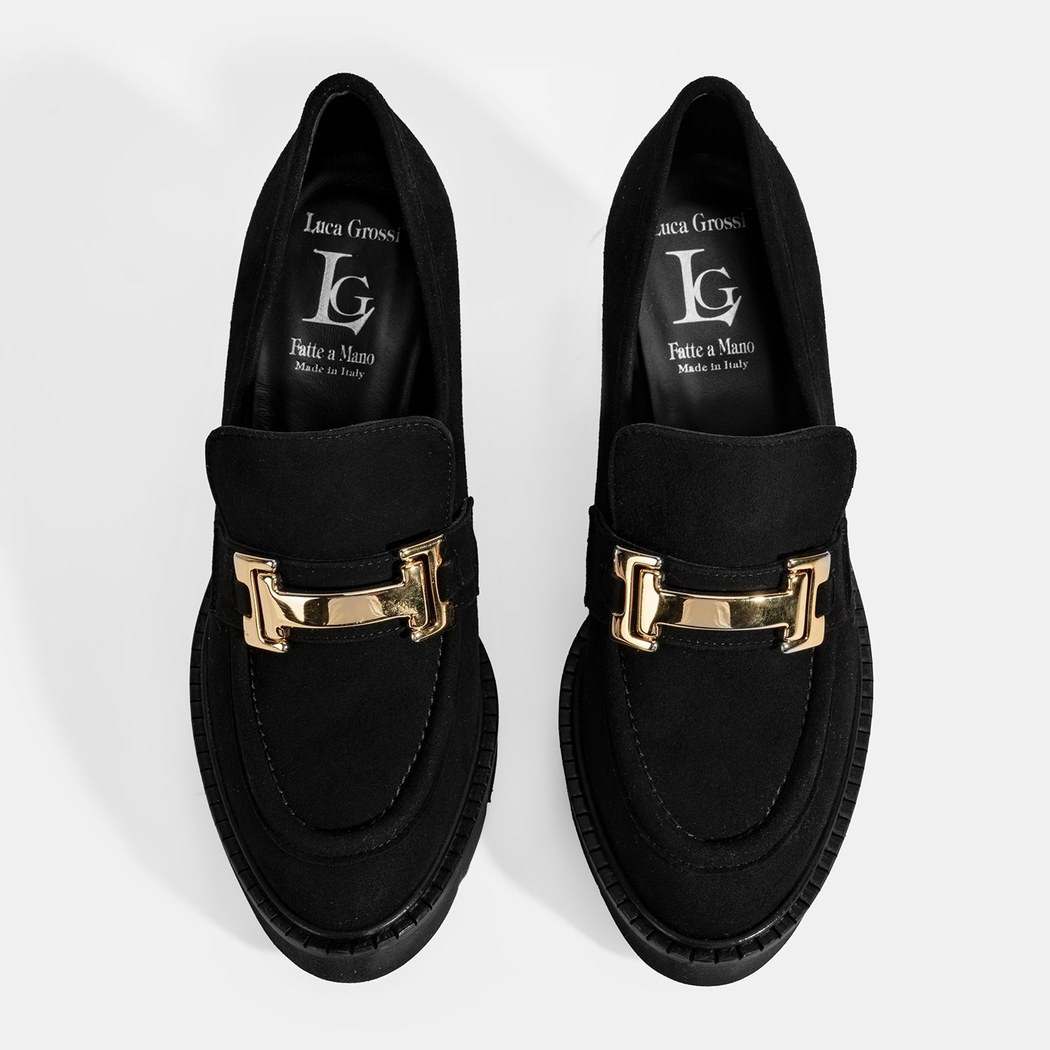 Luca Grossi Kadın Siyah Toka Aksesuarlı Topuklu Süet Loafer