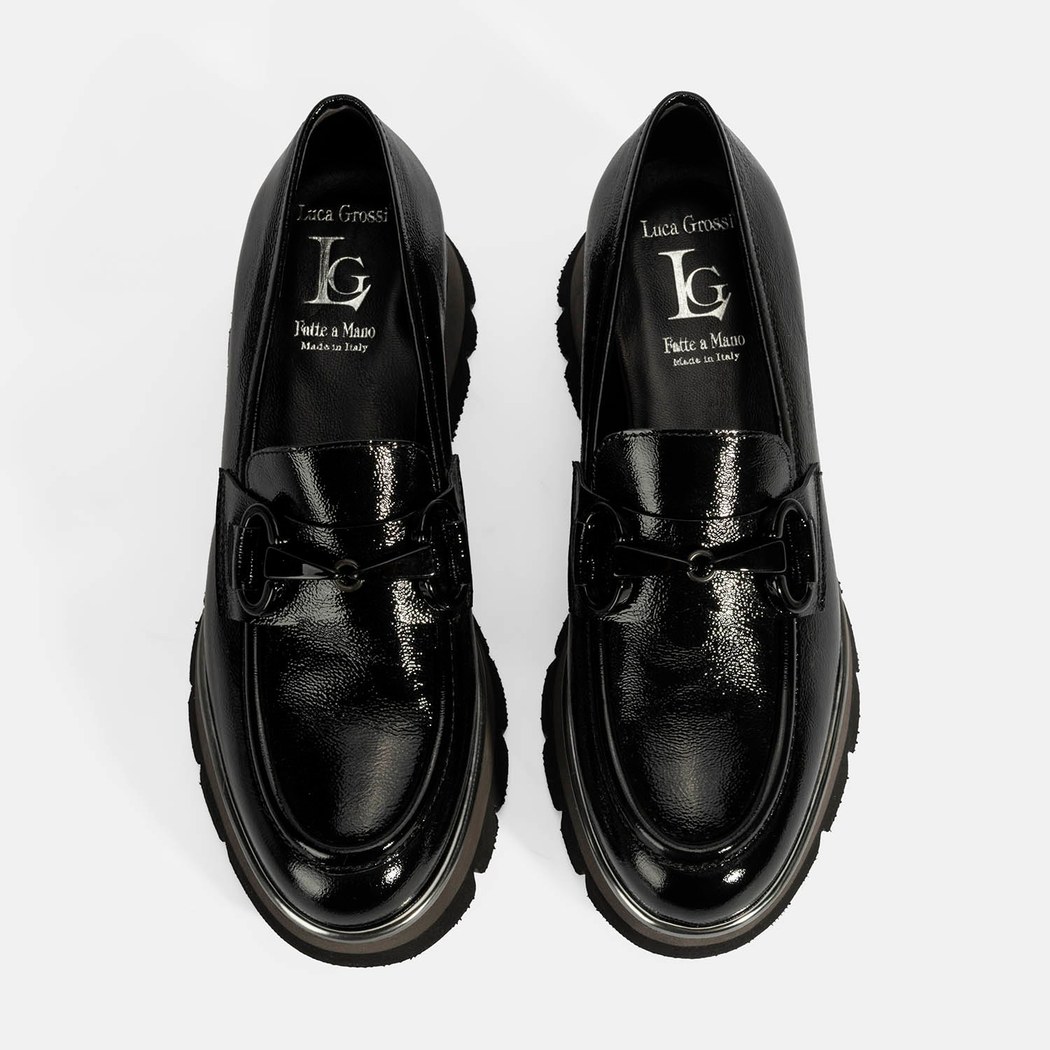 Luca Grossi Kadın Siyah Toka Detaylı Dolgu Topuklu Rugan Loafer