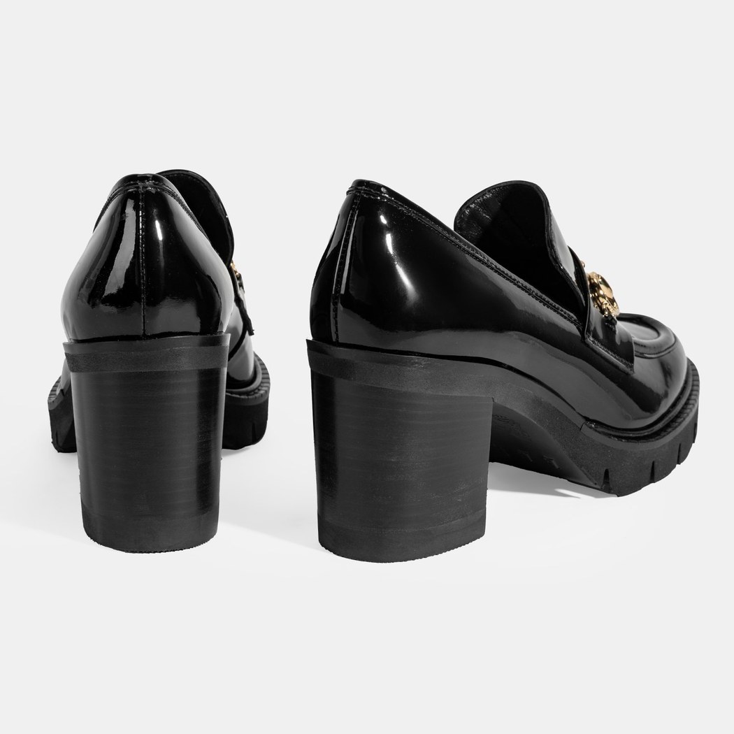 Luca Grossi Kadın Siyah Toka Detaylı Topuklu Rugan Loafer