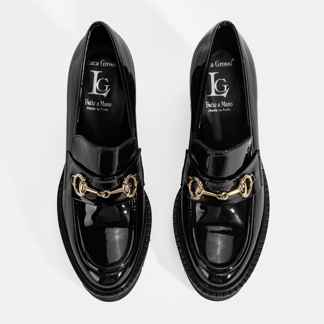 Luca Grossi Kadın Siyah Toka Detaylı Topuklu Rugan Loafer