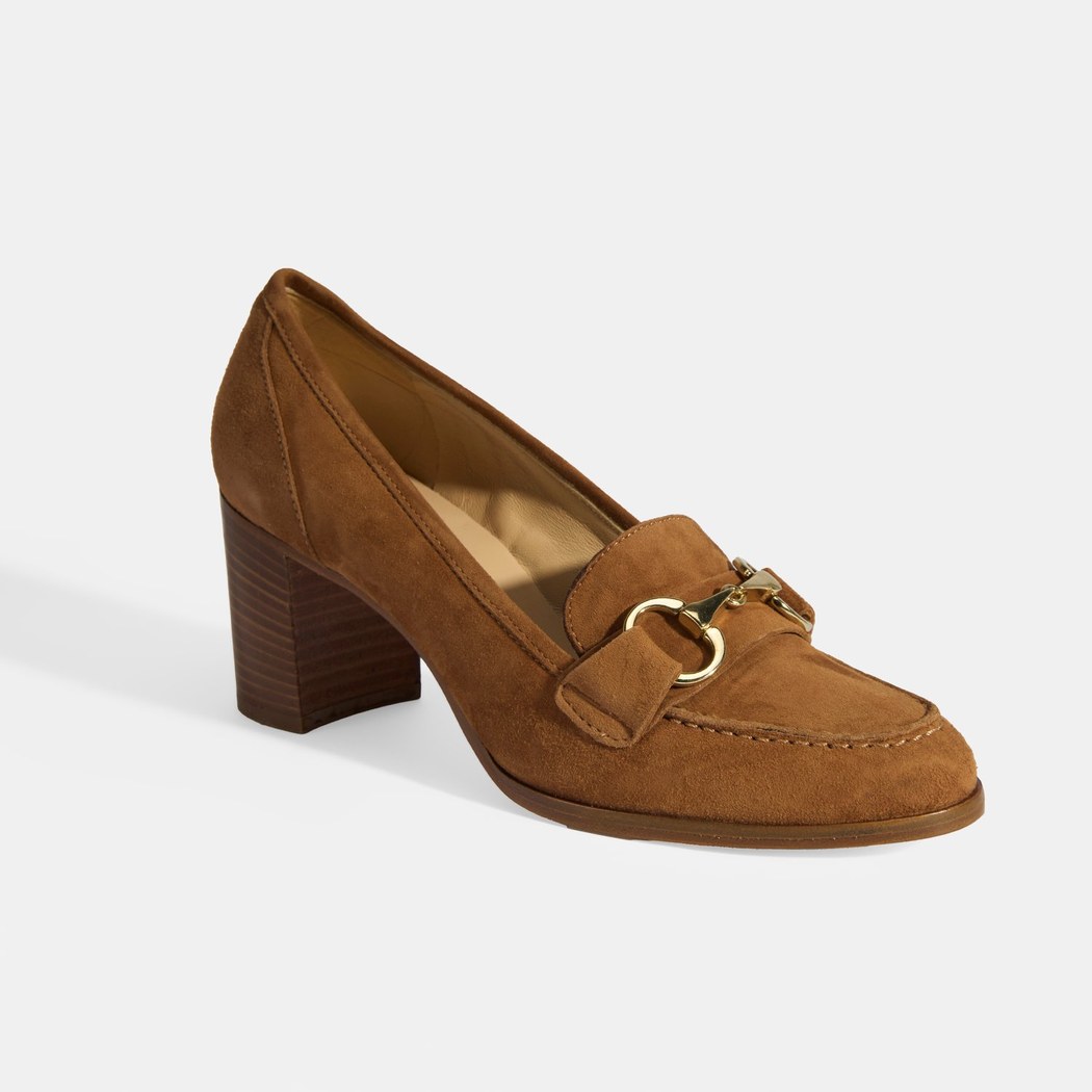 Luca Grossi Kadın Taba Metal Aksesuarlı Süet Topuklu Loafer