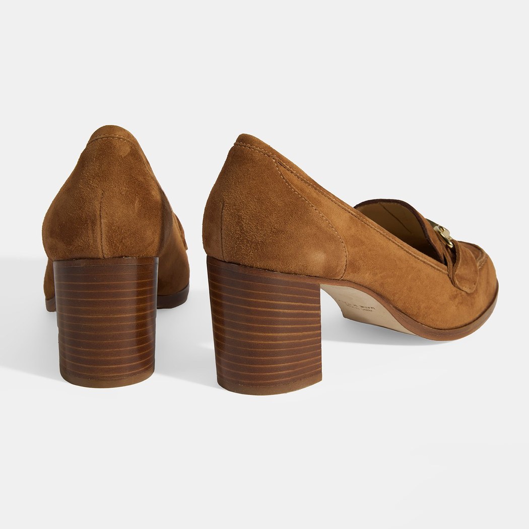 Luca Grossi Kadın Taba Metal Aksesuarlı Süet Topuklu Loafer