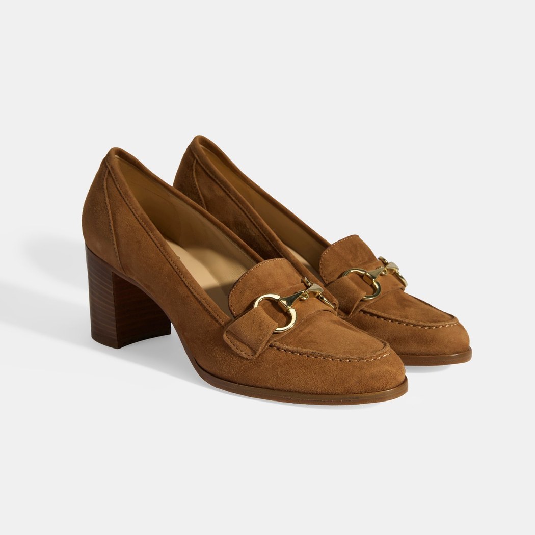 Luca Grossi Kadın Taba Metal Aksesuarlı Süet Topuklu Loafer