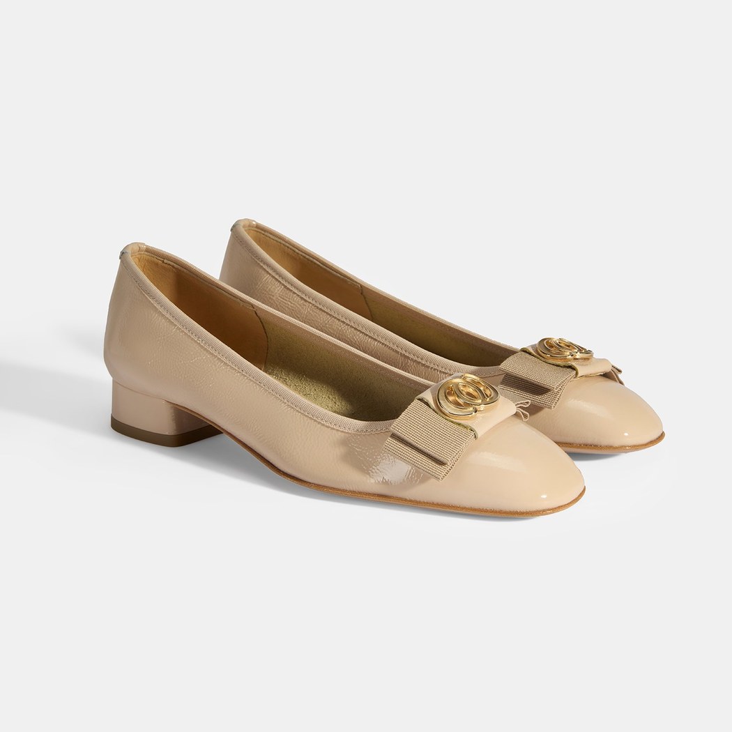 Luca Grossi Kadın Ten Metal Aksesuarlı Rugan Babet