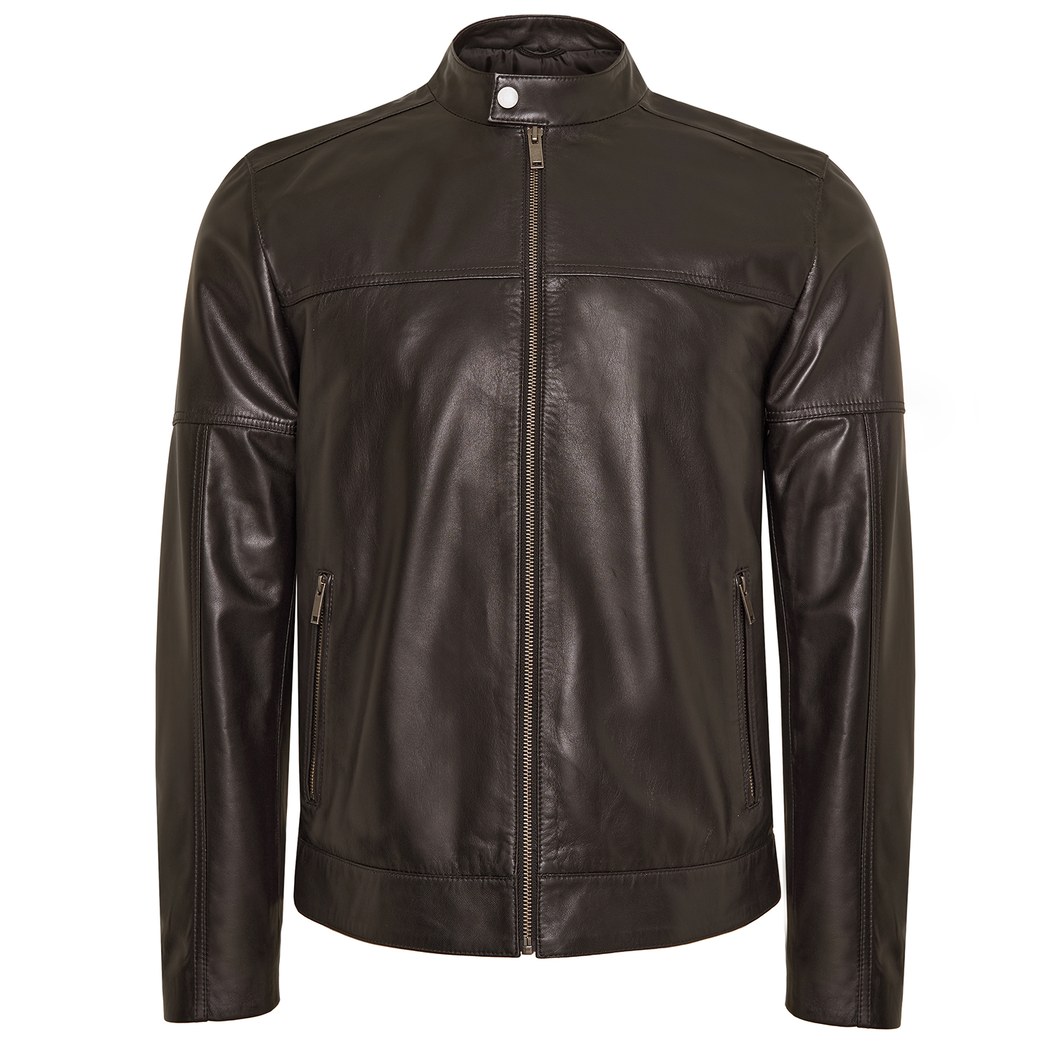 Luigi Kahve Erkek Deri Kapüşonlu Mont