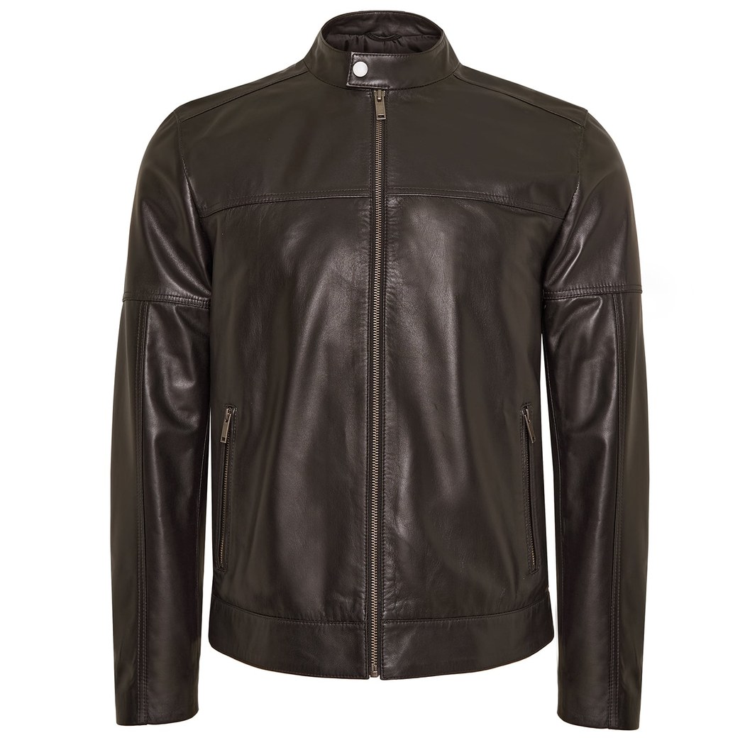 Luigi Kahve Erkek Deri Kapüşonlu Mont