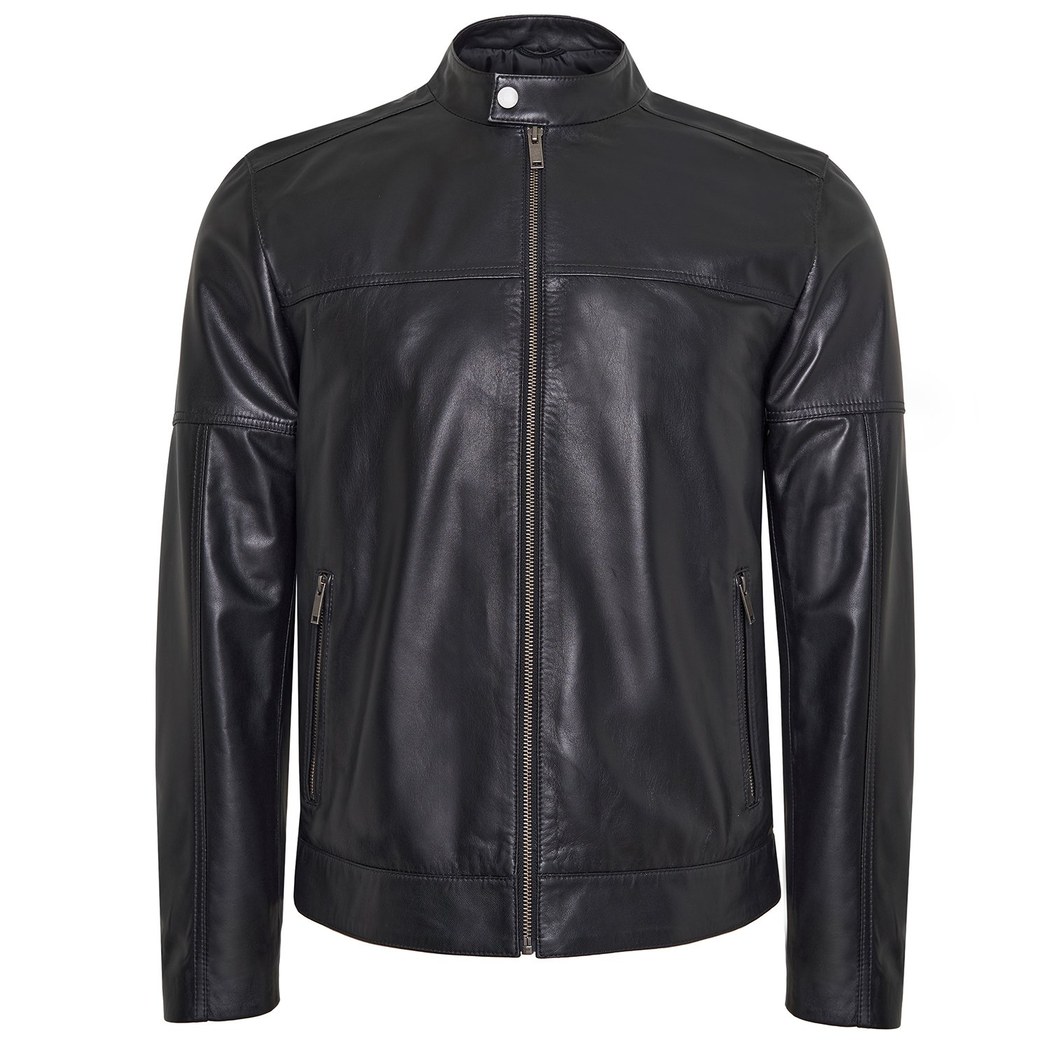 Luigi Siyah Erkek Deri Kapüşonlu Mont