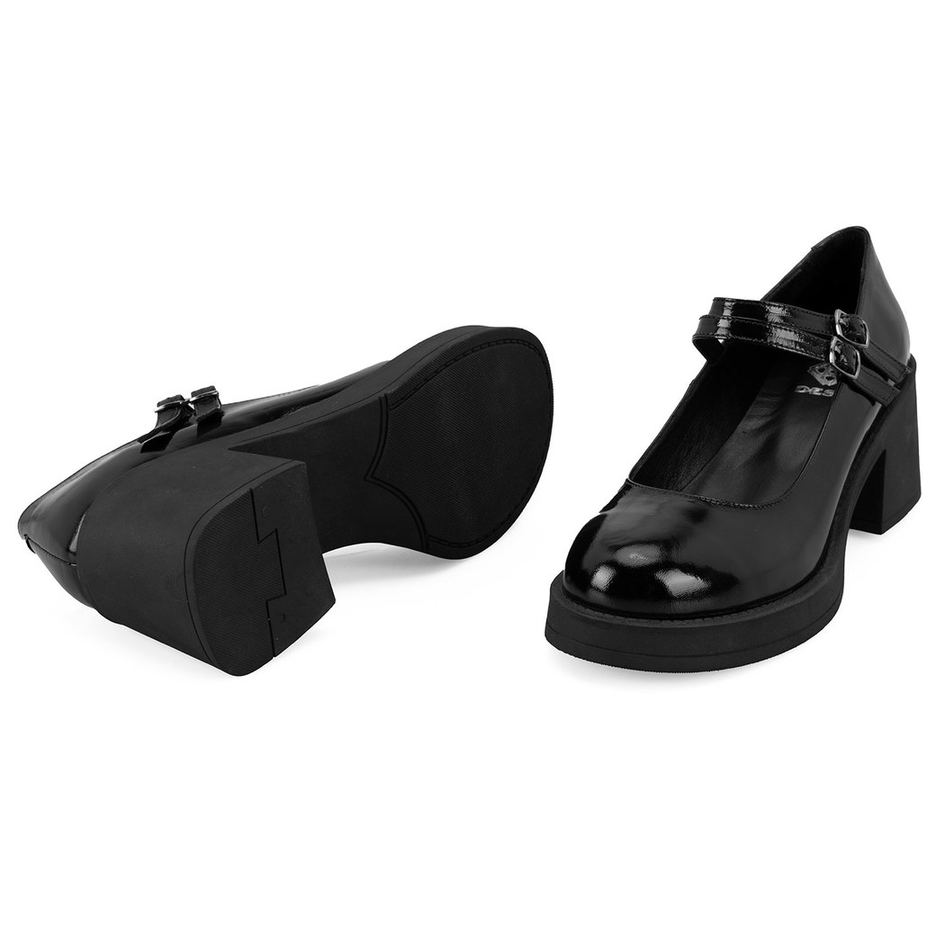 Luisa Siyah Kadın Topuklu Mary Jane Deri Klasik Ayakkabı