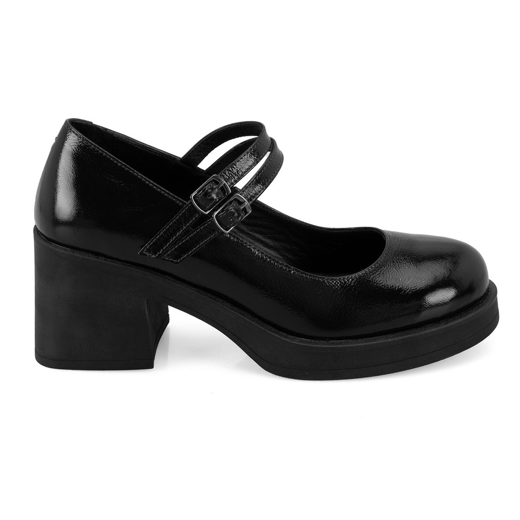 Luisa Siyah Kadın Topuklu Mary Jane Deri Klasik Ayakkabı