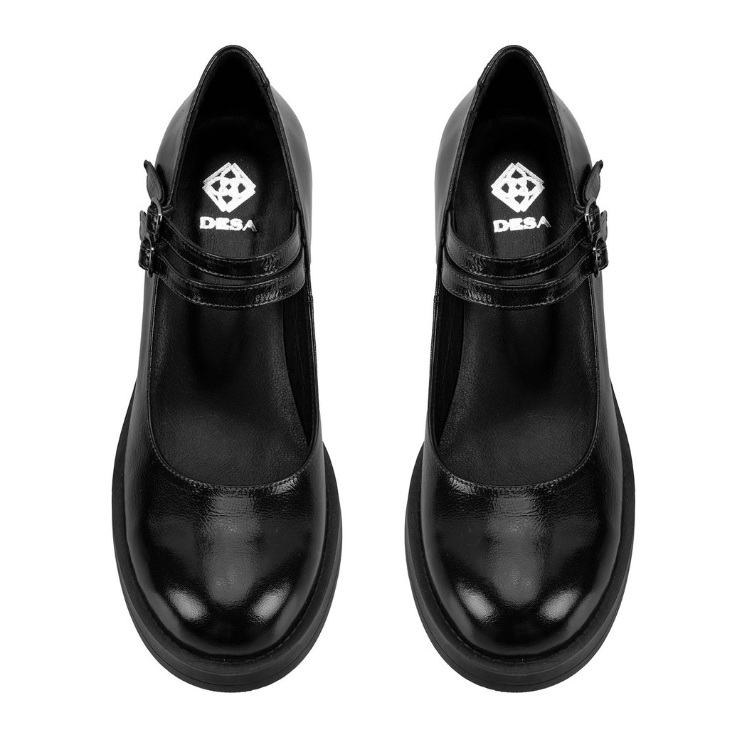 Luisa Siyah Kadın Topuklu Mary Jane Deri Klasik Ayakkabı