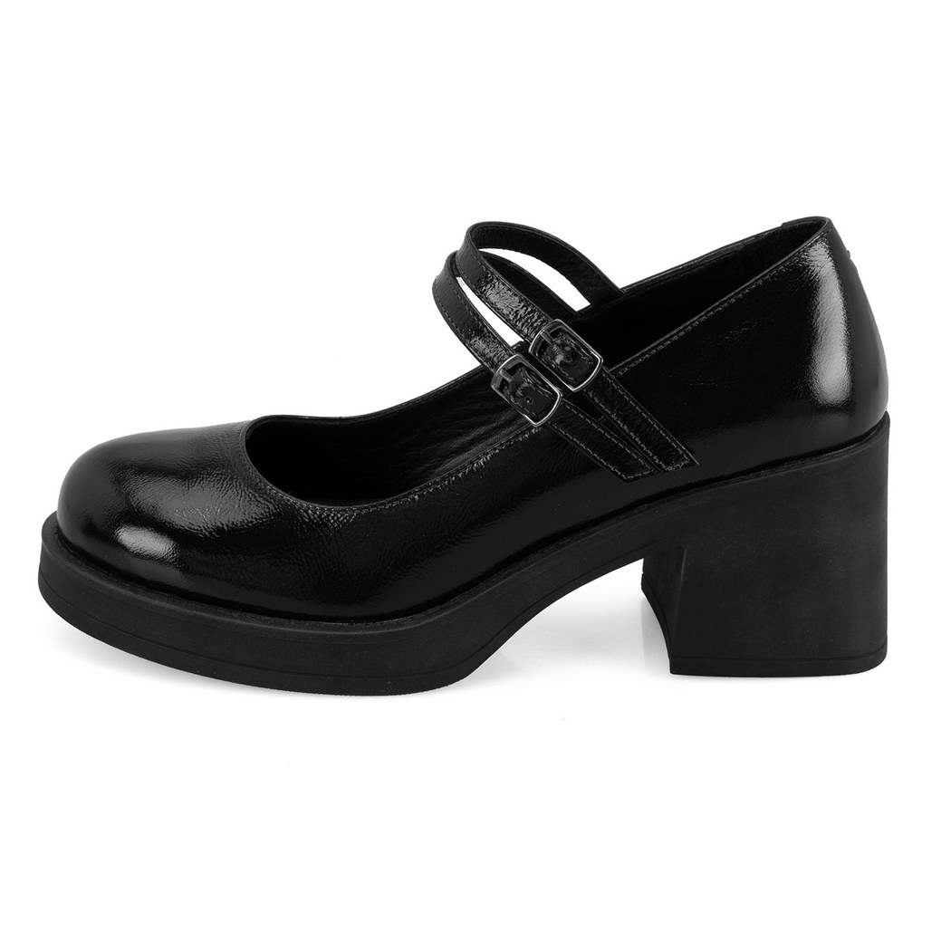 Luisa Siyah Kadın Topuklu Mary Jane Deri Klasik Ayakkabı