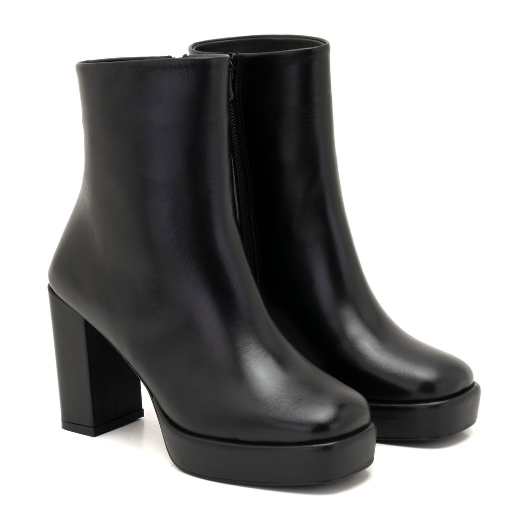 Luliye Siyah Kadın Deri Platform Topuklu Bot