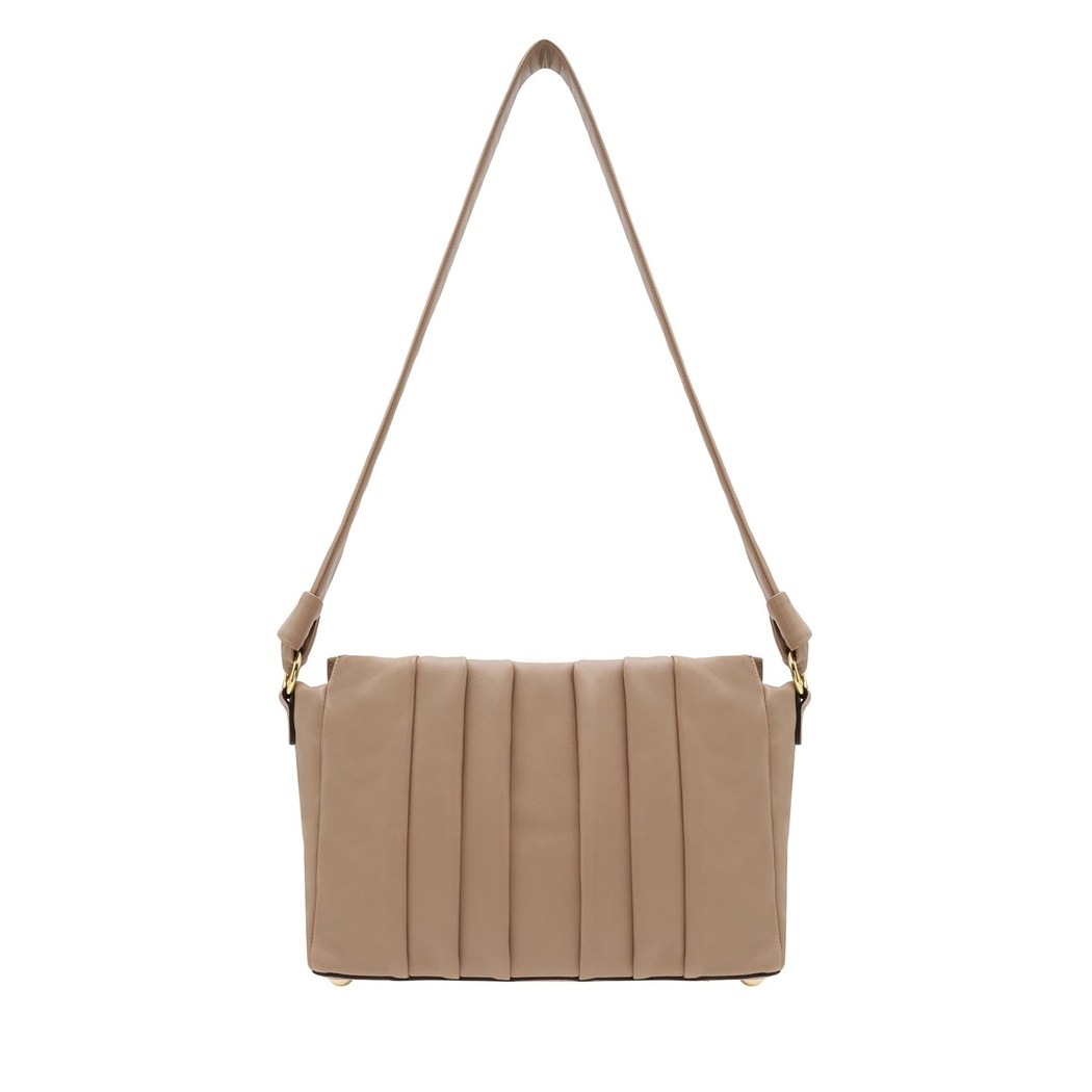 Lupin Bej Kadın Pilili  Deri Omuz Askılı Çanta