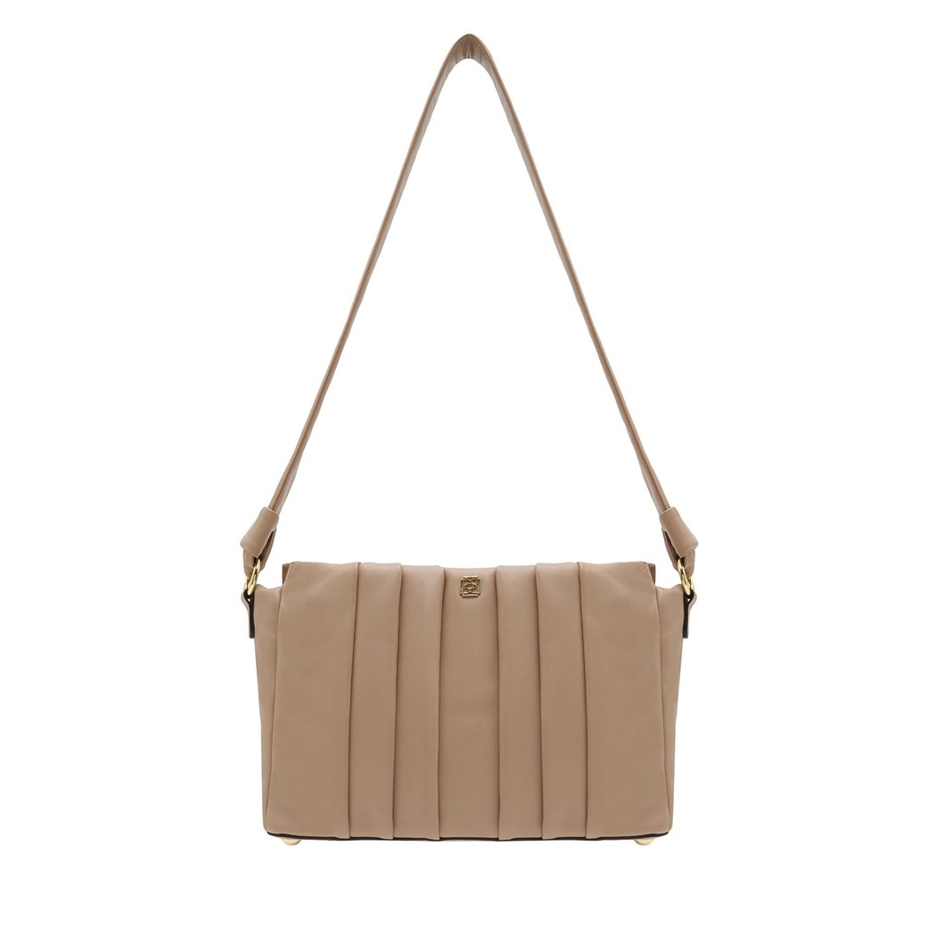 Lupin Bej Kadın Pilili  Deri Omuz Askılı Çanta