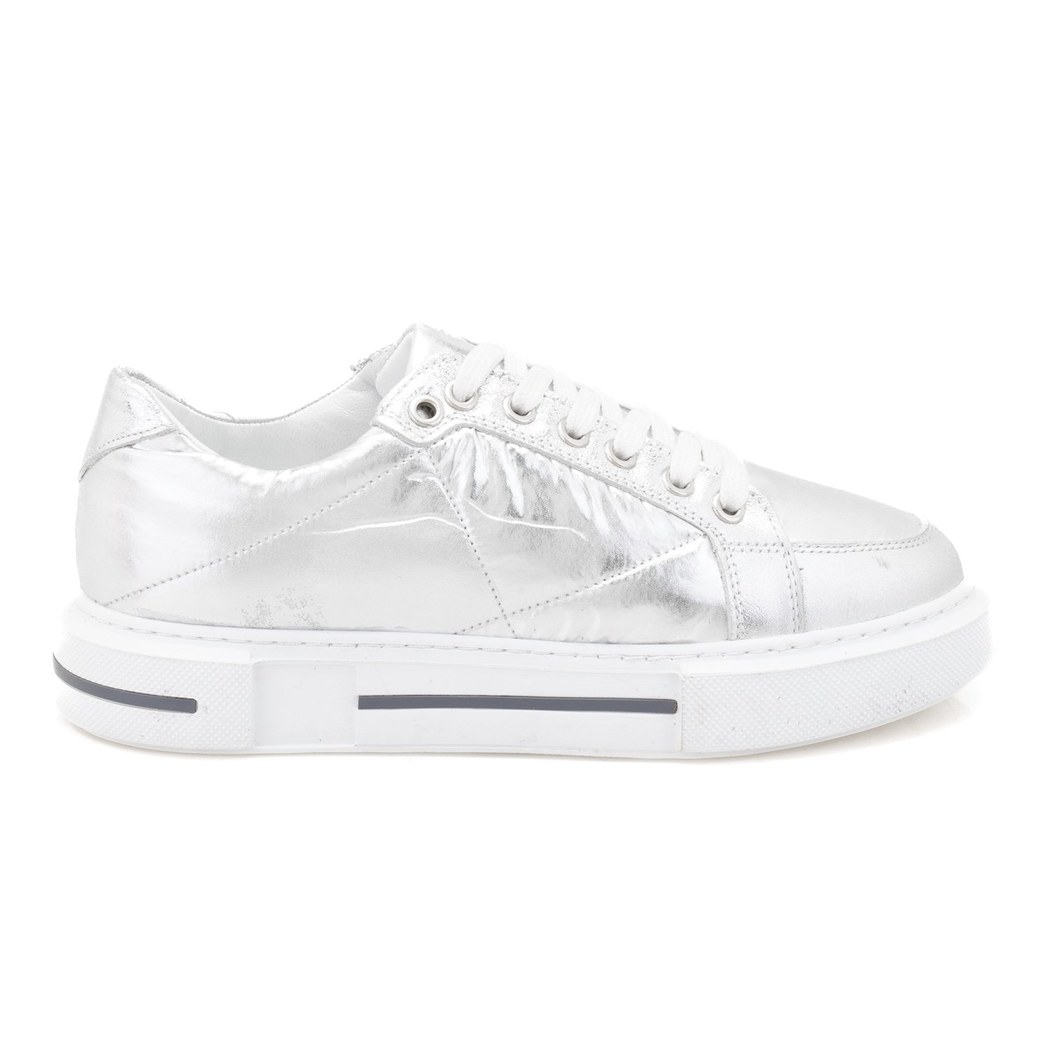 Marcala Gümüş Kadın Kapitone Deri Spor Ayakkabı