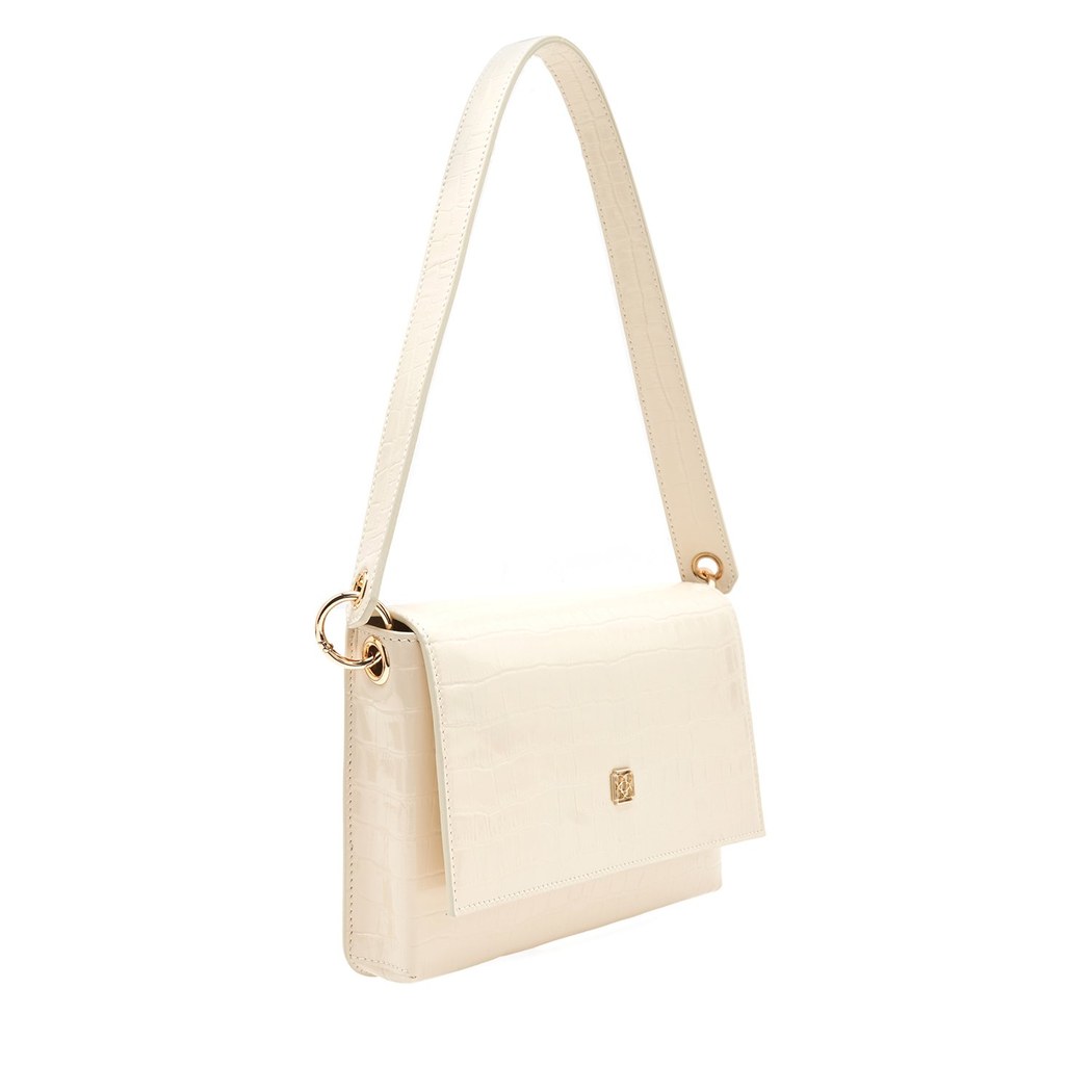 Marimari Ekru Kadın Kroko Baskılı Rugan Deri Omuz Çantası 