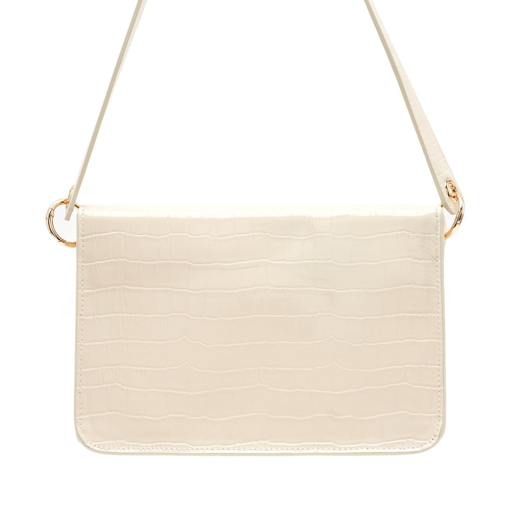 Marimari Ekru Kadın Kroko Baskılı Rugan Deri Omuz Çantası 