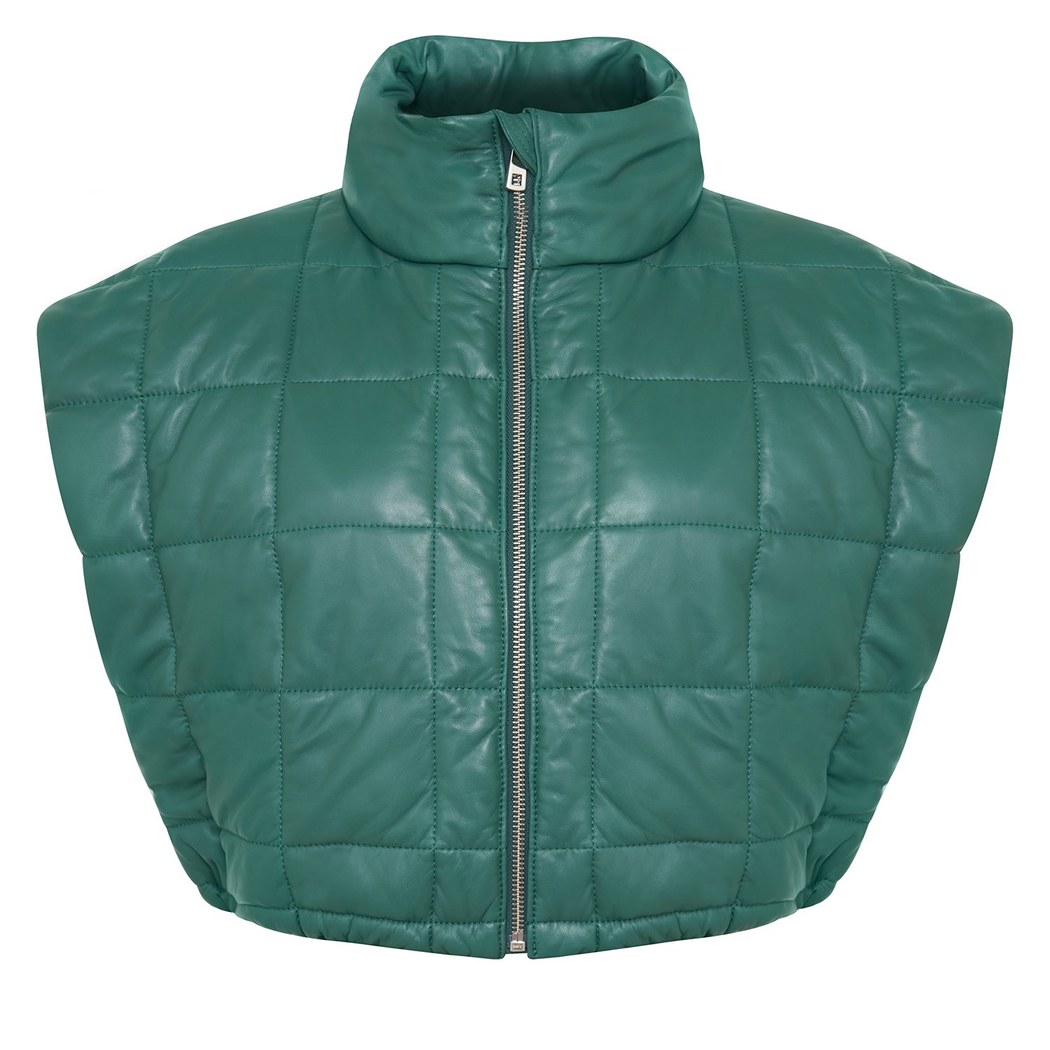 Marquise Yeşil Kadın Kısa Puffer Deri Yelek