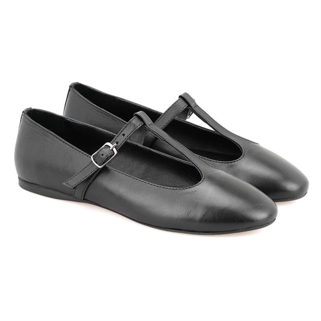 Matilda Siyah Kadın T-Bant Mary Jane Deri Babet