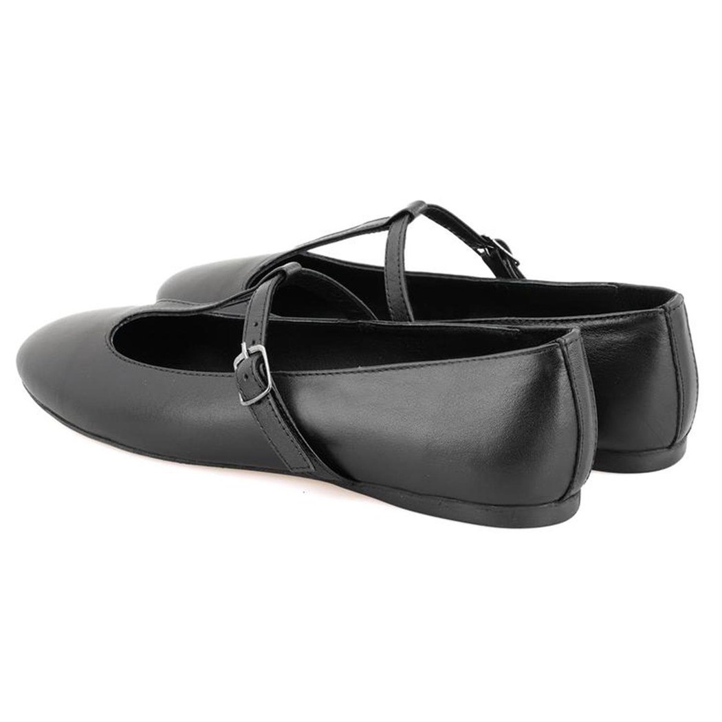 Matilda Siyah Kadın T-Bant Mary Jane Deri Babet