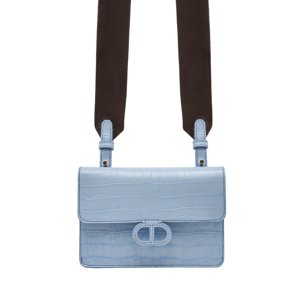 Mavi Fels Kadın Kroko Baskılı Deri Omuz Askılı Çanta