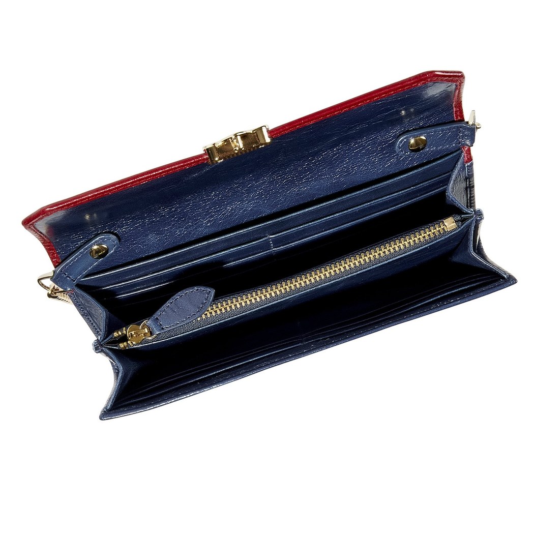 Mavi Kadın Zincir Detaylı Deri Cüzdan