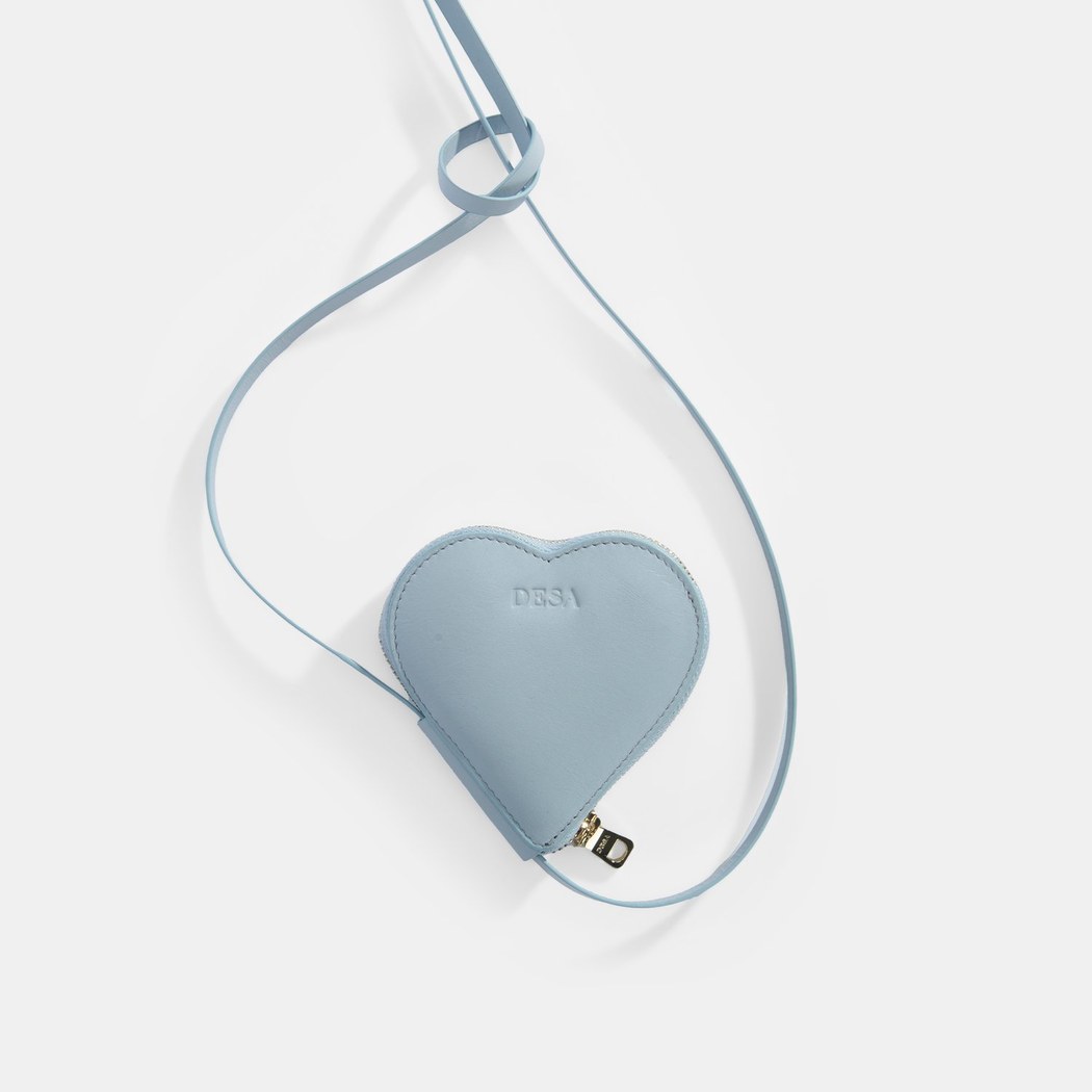 Mavi Kalp Figürlü Mini Askılı Deri Cüzdan