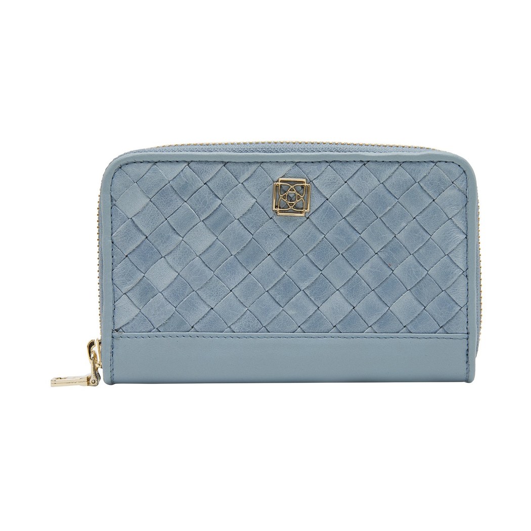 Mavi Örgü Deri Kadın Cüzdan