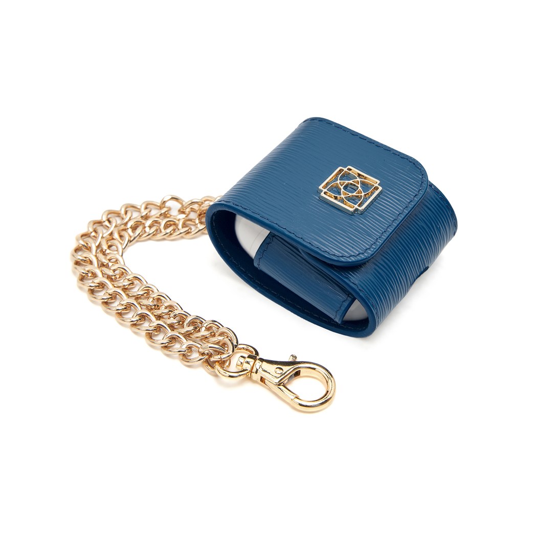 Mavi Zincir Detaylı Deri Airpods Kılıfı