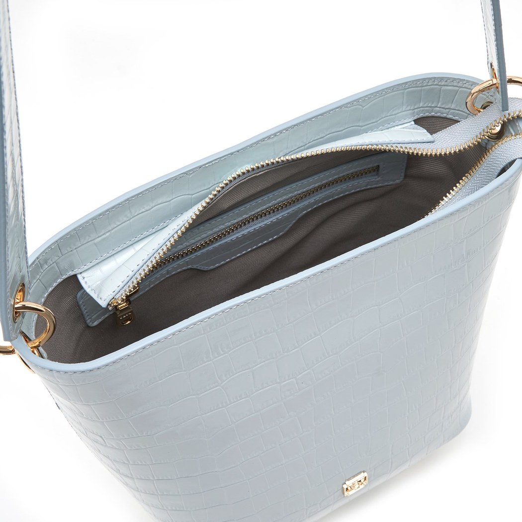 Maximar Mavi Kadın Kroko Baskılı Deri Omuz Çantası