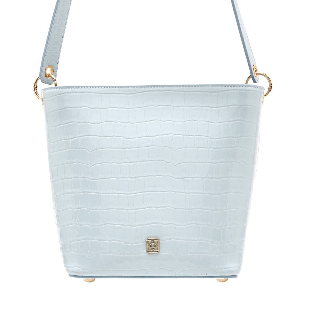 Maximar Mavi Kadın Kroko Baskılı Deri Omuz Çantası
