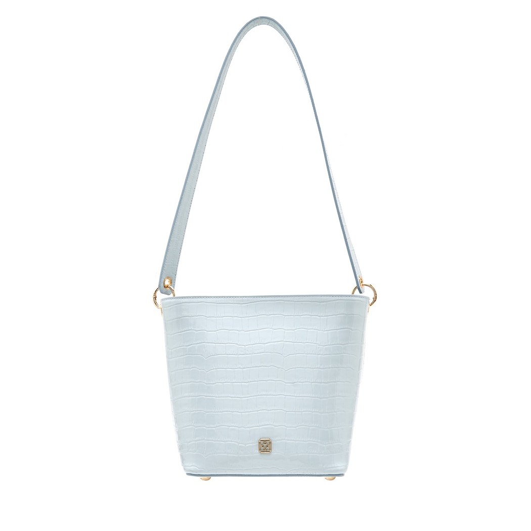 Maximar Mavi Kadın Kroko Baskılı Deri Omuz Çantası