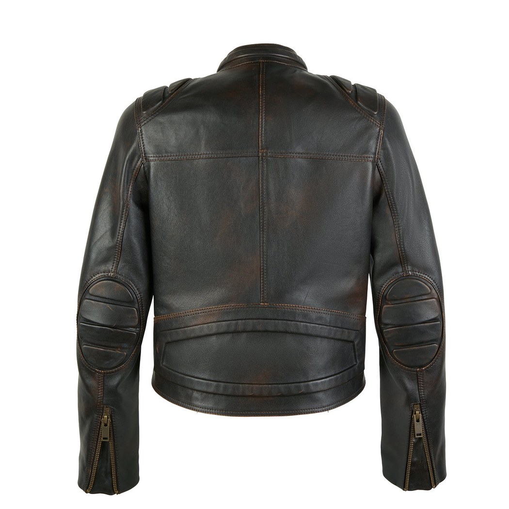 Meline Kahve Kadın Deri Biker Ceket