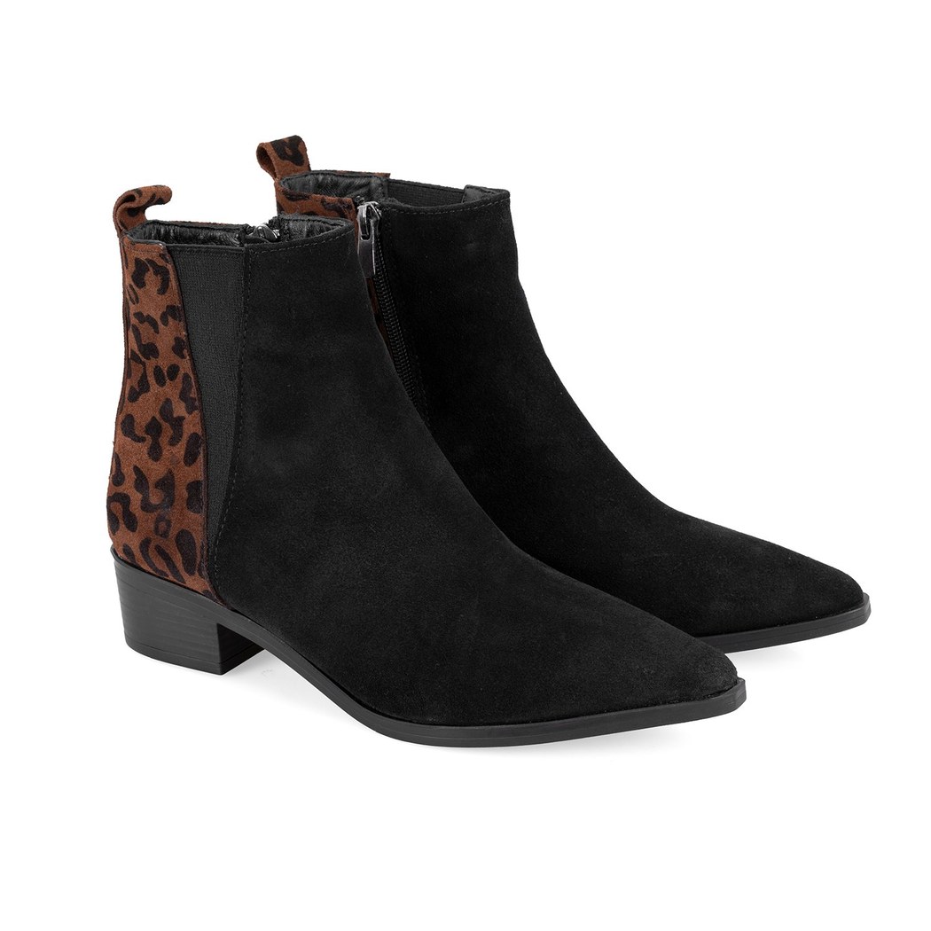 Mena Siyah Kadın Leopar Baskılı Deri Bot