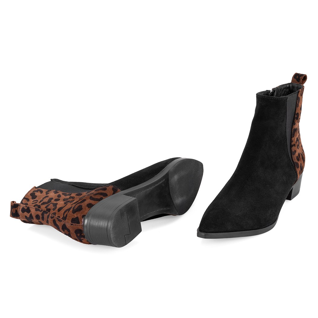 Mena Siyah Kadın Leopar Baskılı Deri Bot