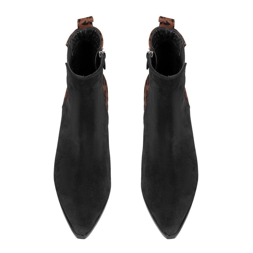 Mena Siyah Kadın Leopar Baskılı Deri Bot