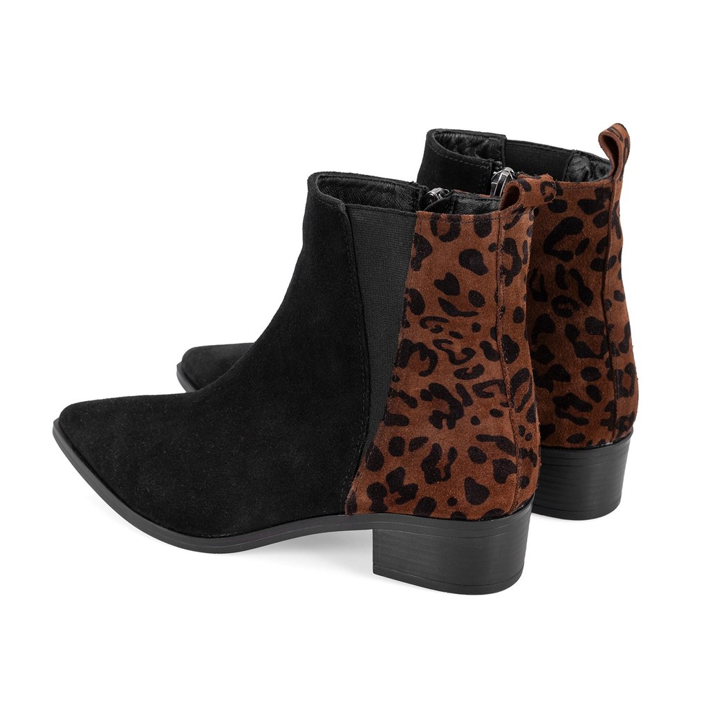 Mena Siyah Kadın Leopar Baskılı Deri Bot