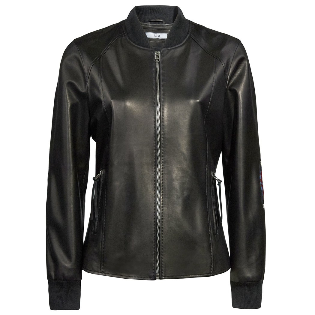 Meredith Çiçek Nakışlı Kadın Deri Bomber Mont