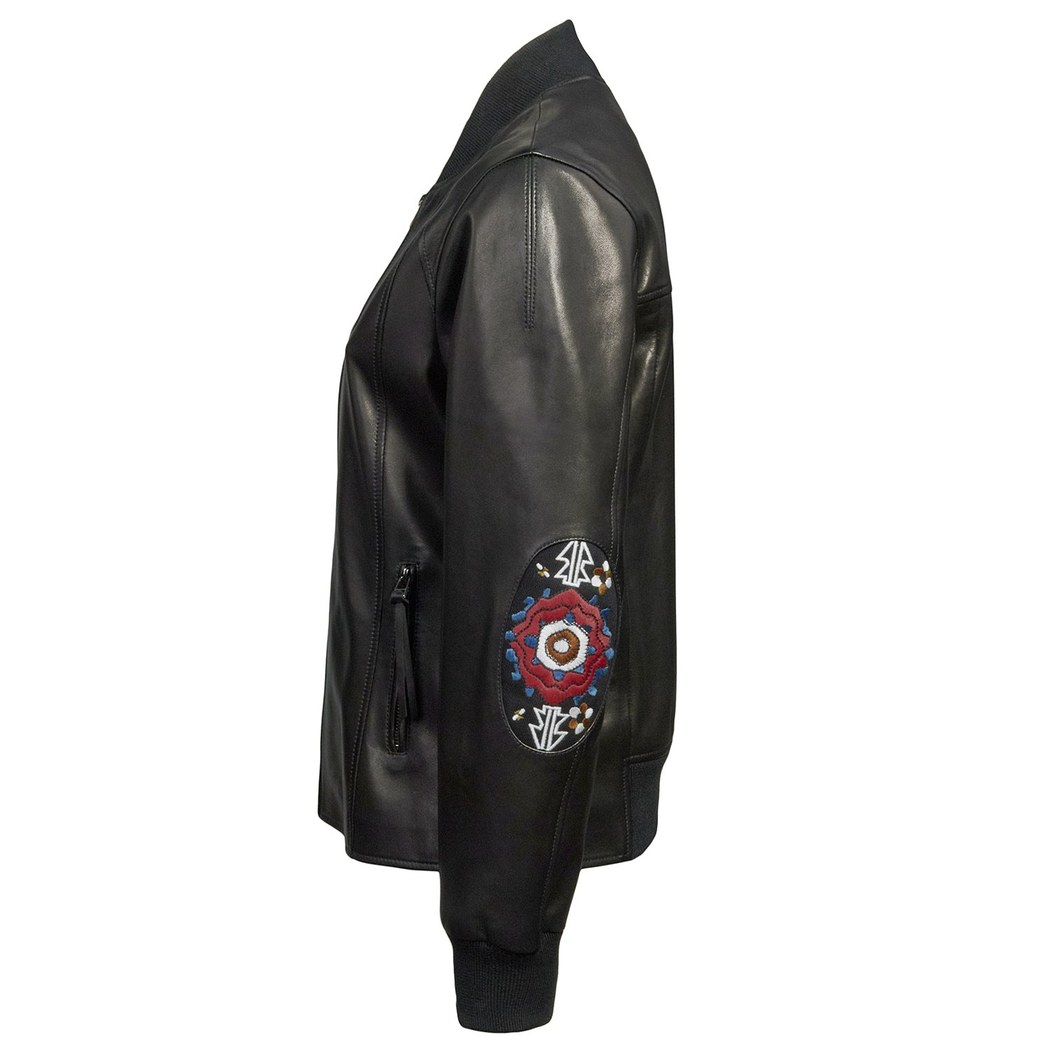 Meredith Çiçek Nakışlı Kadın Deri Bomber Mont