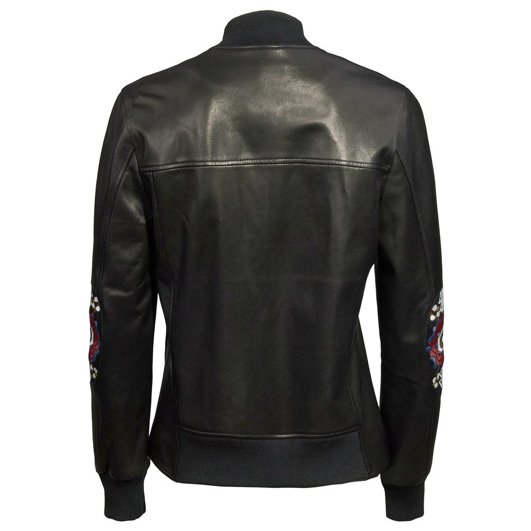 Meredith Çiçek Nakışlı Kadın Deri Bomber Mont