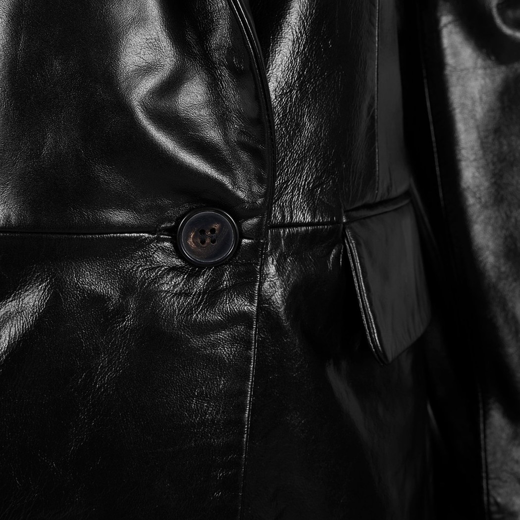 Minira Siyah Deri Blazer Ceket