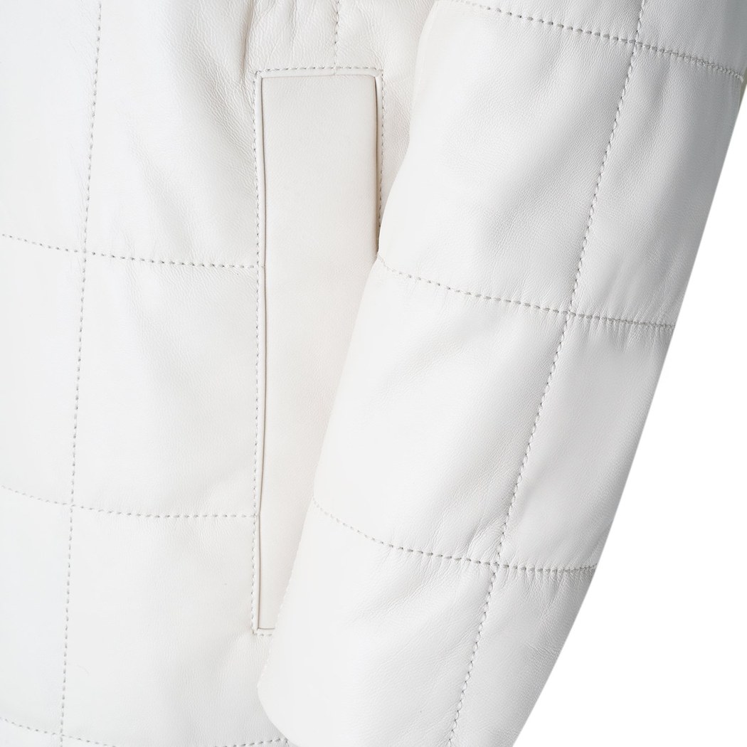 Mita Krem Kadın Kapüşonlu Deri Puffer Kaban