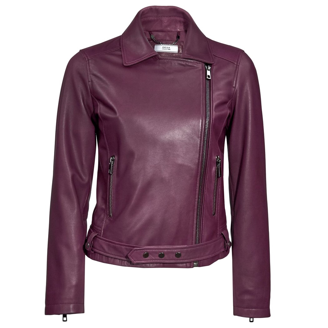 Mor Lisa Kadın Deri Biker Mont