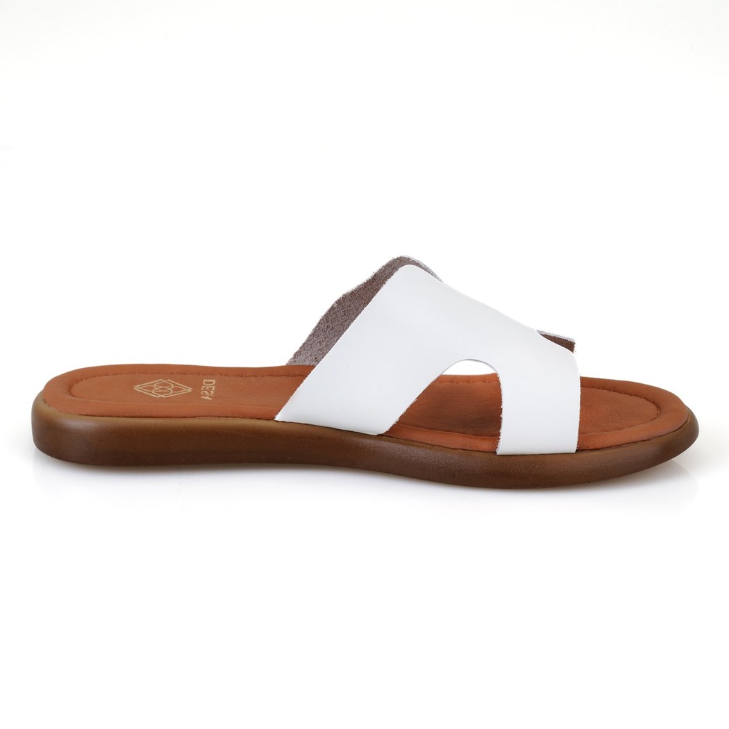 Nell Beyaz Kadın Deri Terlik