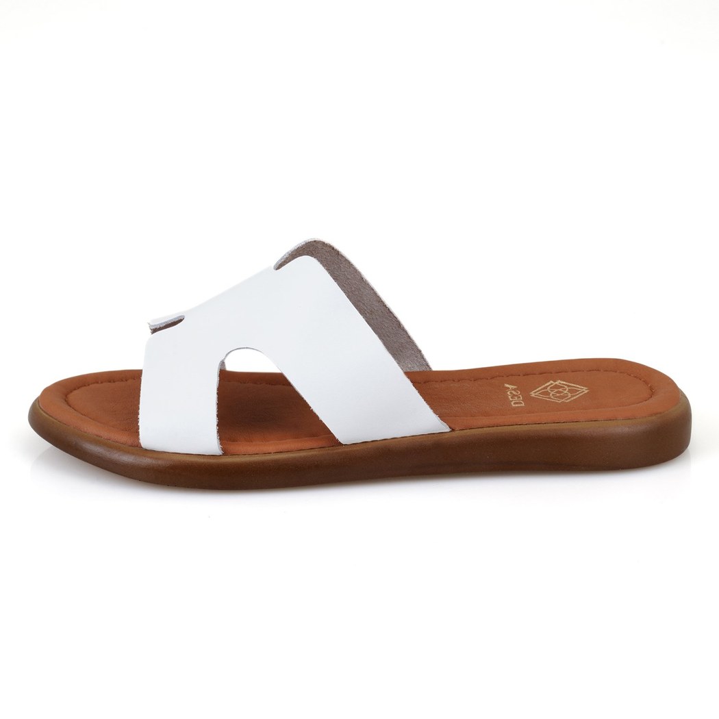 Nell Beyaz Kadın Deri Terlik