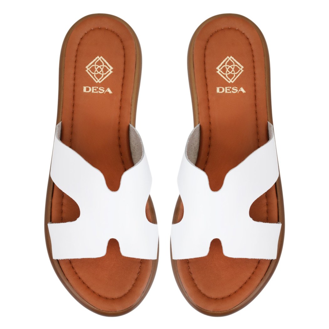 Nell Beyaz Kadın Deri Terlik