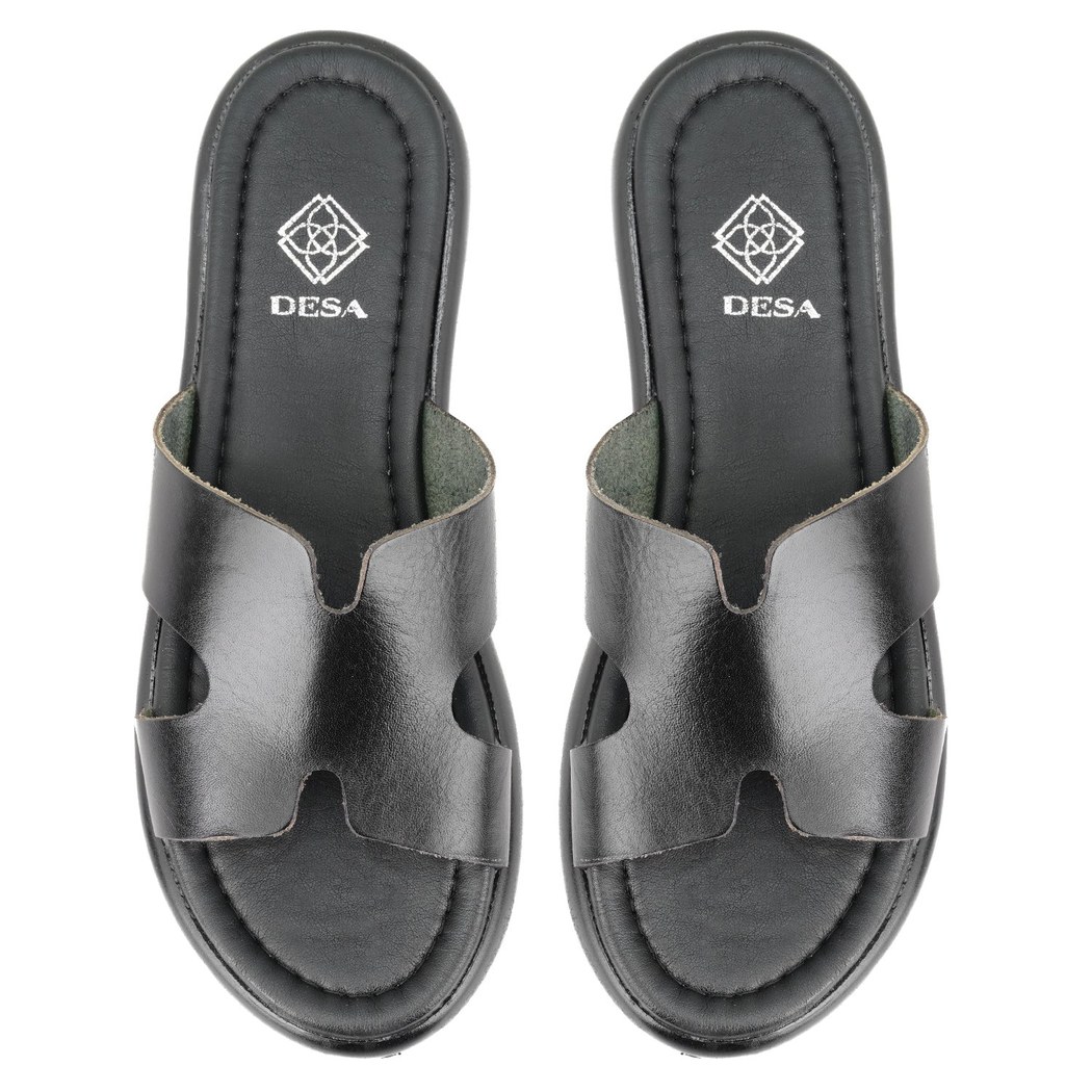 Nell Siyah Kadın Deri Terlik