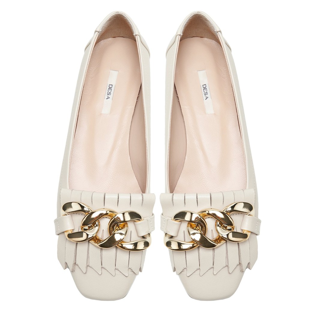 Nerissa Beyaz Kadın Zincir Detaylı Deri Babet