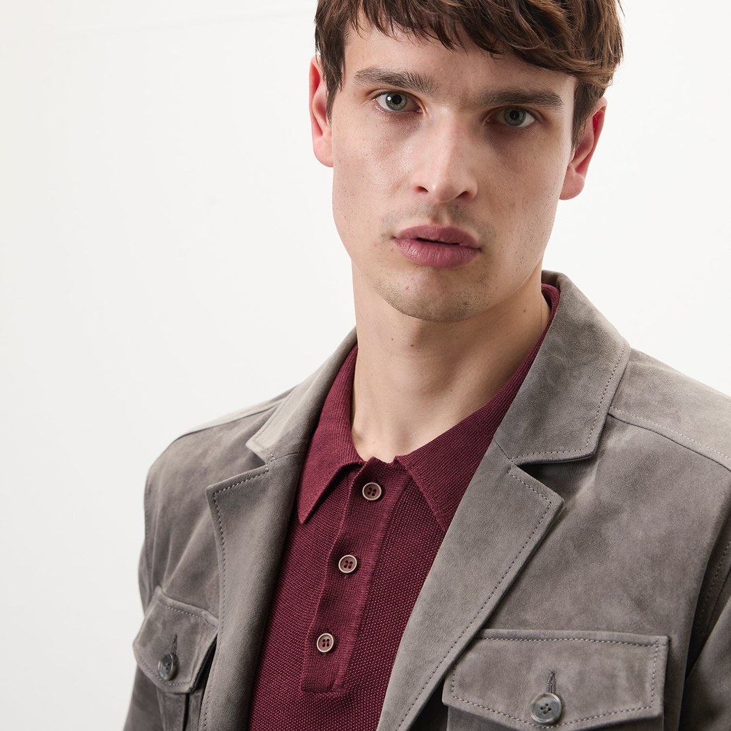 Nicolie Gri Erkek Süet Safari Ceket