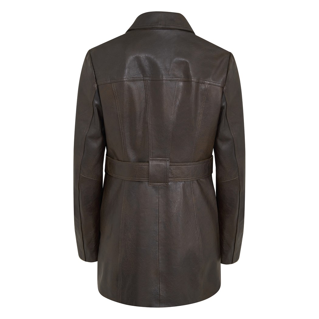 Nicolina Kahve Kadın Deri Trençkot 